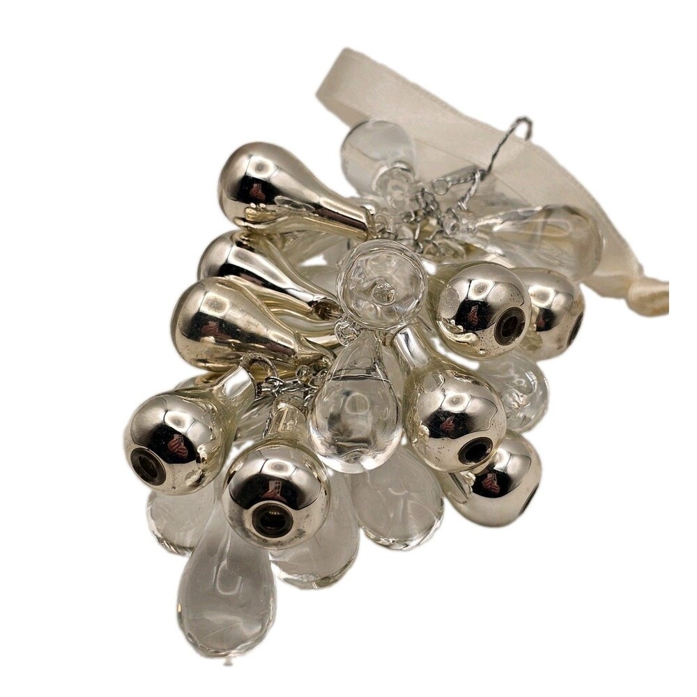 Pottery Barn Christmas/Year Round Ornament  Glass Silver Clear Grape Cluster